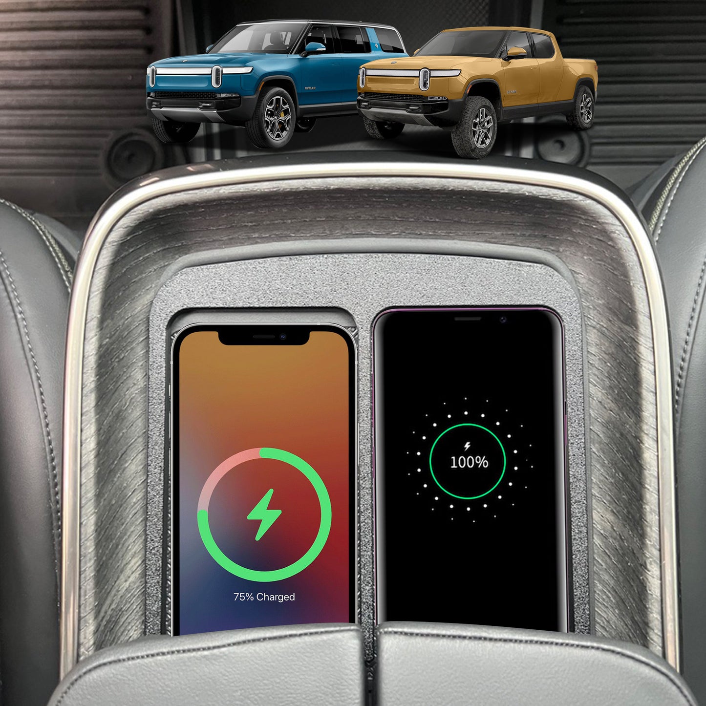 Dual Phone Holder for Wireless Charging for Rivian R1T/R1S